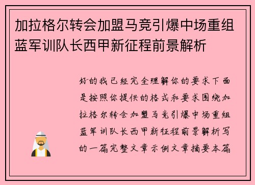 加拉格尔转会加盟马竞引爆中场重组蓝军训队长西甲新征程前景解析